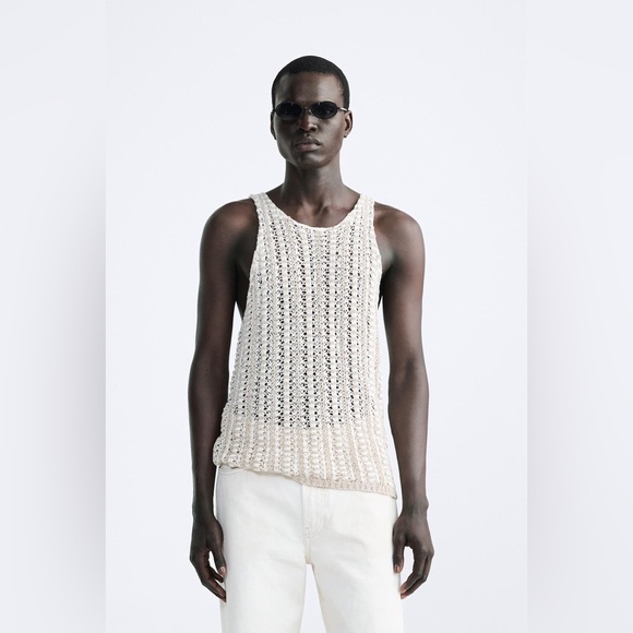 Zara TEXTURED KNIT TANK TOP Size Large - Picture 1 of 12